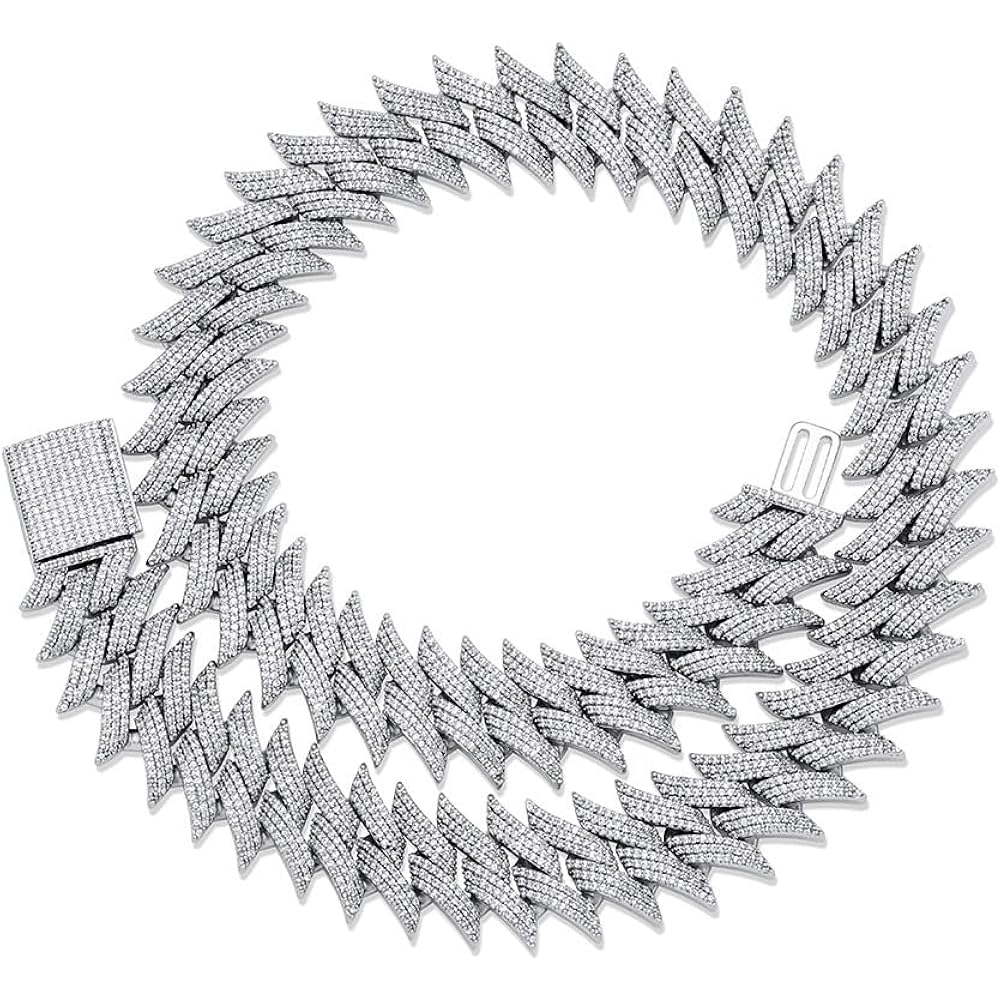 14K Gold Over 925 Silver 20mm Thorn Necklace, Densely Set Moissanite Cuban Chain, Luxurious for Special Celebrations or Achievements,Fathers Day From Wife