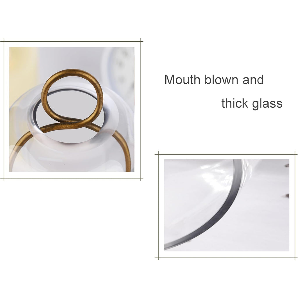 5" & 4" Wide Versatile Metal Candle Holder with Handmade Sturdy Glass Dome in Brass for Pillar Candle & Plants, 5.1" xH11.8 4" xH7.5, Industrial, Farmhouse, Shabby Chic. (2, Brass, Large & Small)