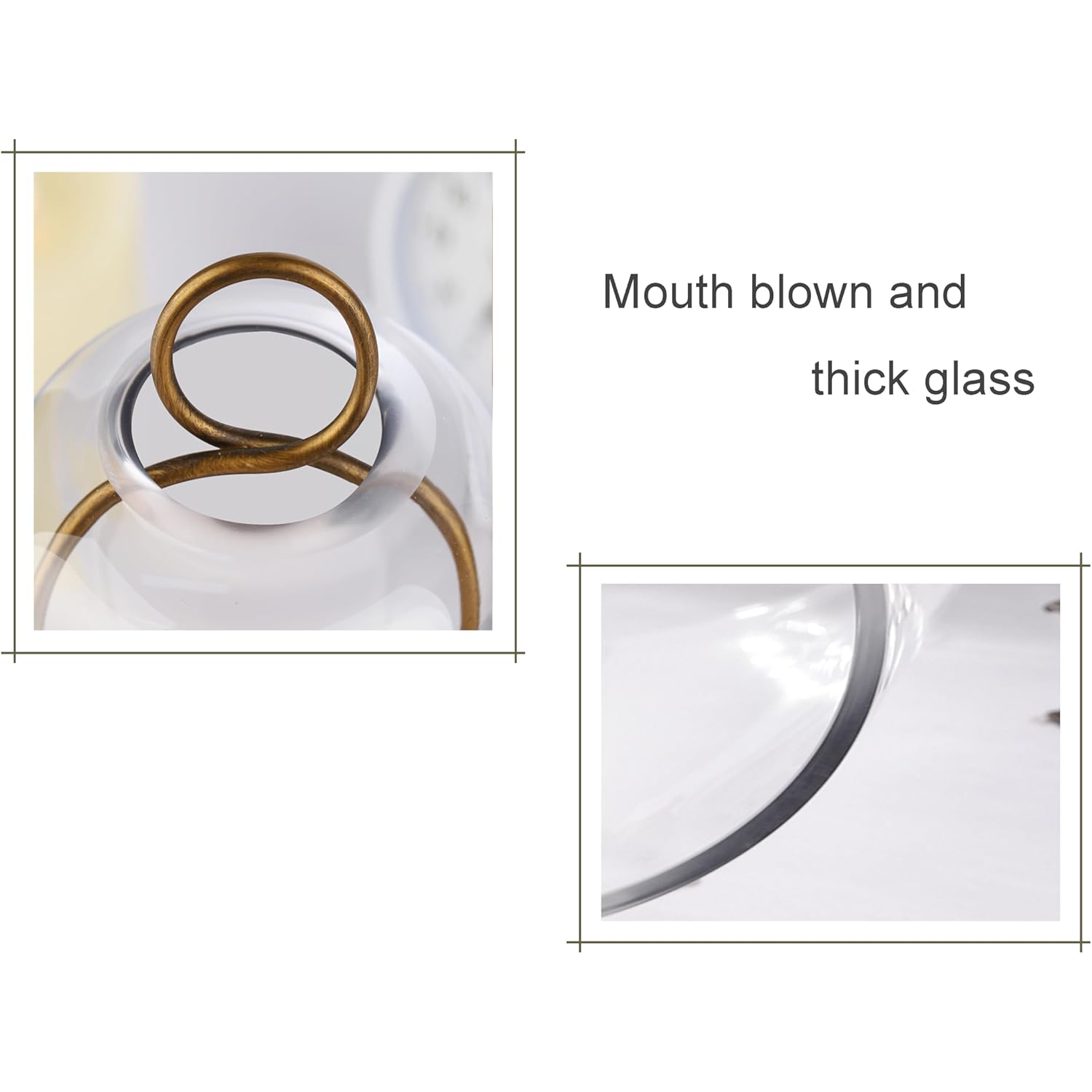 5" & 4" Wide Versatile Metal Candle Holder with Handmade Sturdy Glass Dome in Brass for Pillar Candle & Plants, 5.1" xH11.8 4" xH7.5, Industrial, Farmhouse, Shabby Chic. (2, Brass, Large & Small)