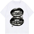Verdusa Graphic Tees For Women Lips Print 2000S Clothing Short Sleeve Graphic T Shirts Y2K Going Out Tops