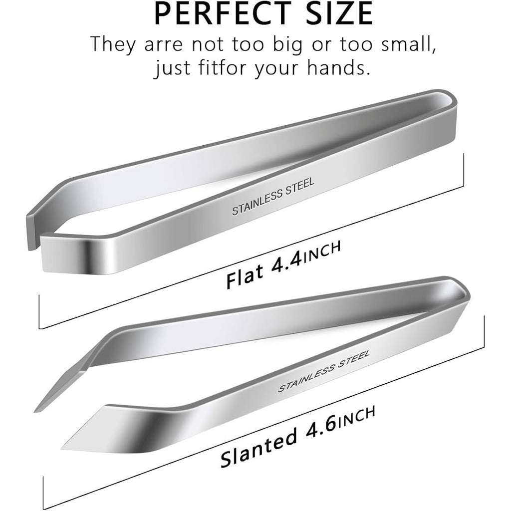 2 Pieces Fish Bone Tweezers, Stainless Steel Flat and Slant Tweezers Pliers Remover Tool (4.6")