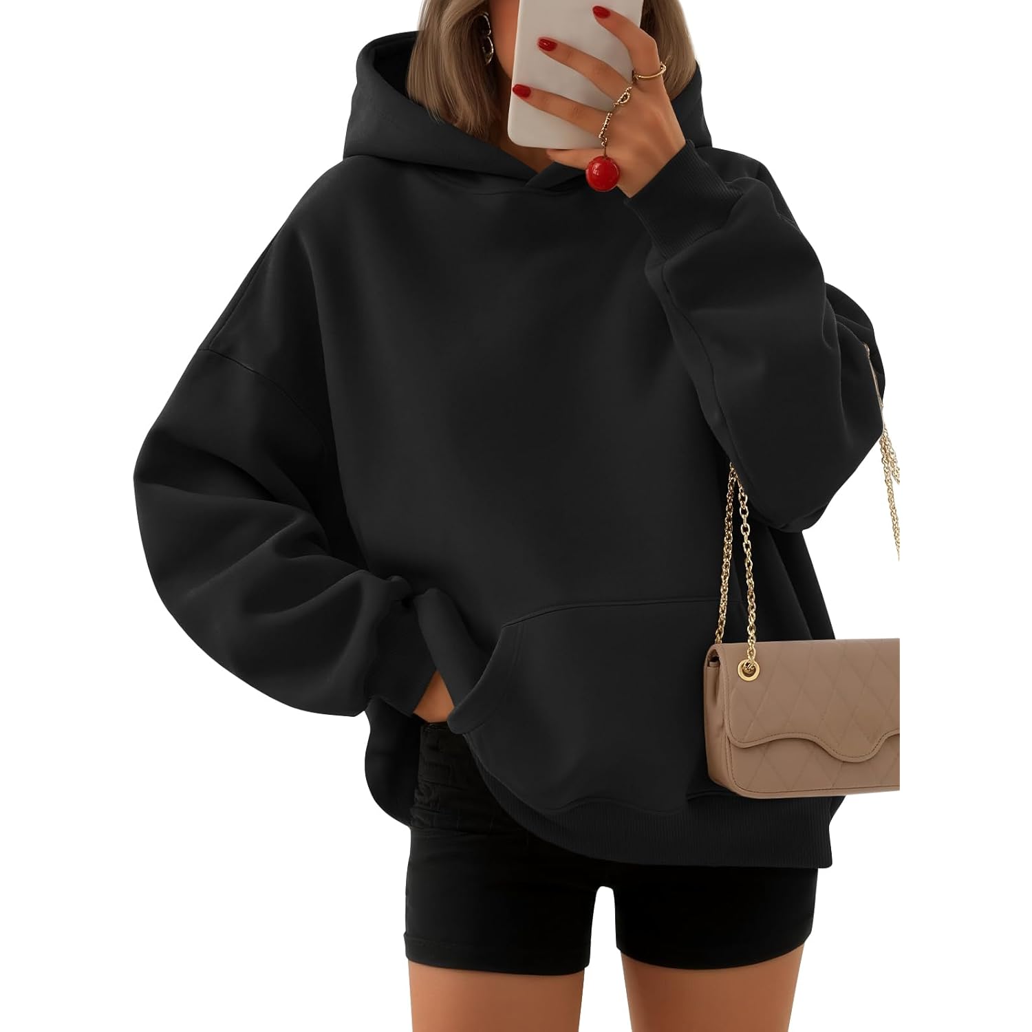 Women's Oversized Fleece Hoodie, Cozy Plush Pullover Sweatshirt with Pocket