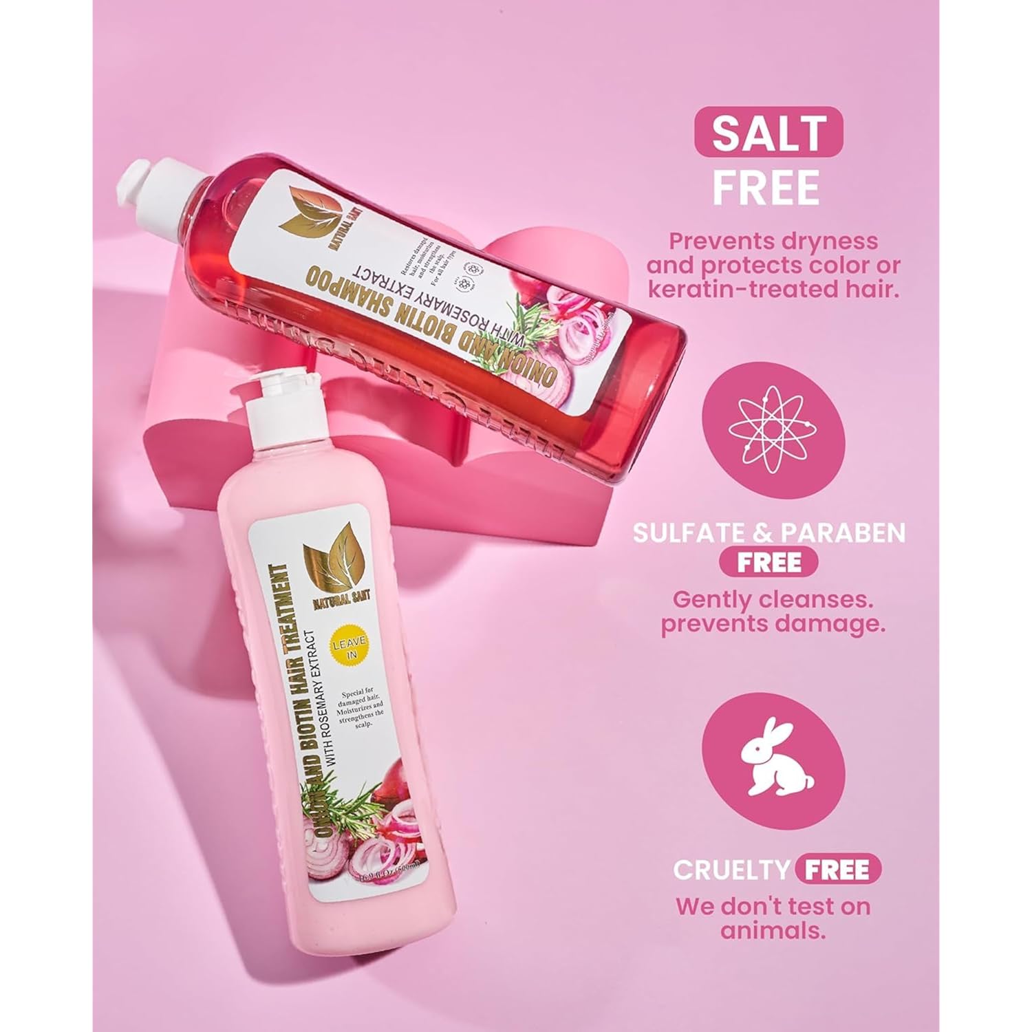 NATURAL SANT - Onion Biotin and Rosemary Shampoo & Treatment Set for Stronger, Thicker and Longer Hair - Soft and Shine, Hair Loss and Thinning, Growth Shampoo, Paraben Free, Silicone Free