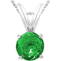 Houston Diamond District 0.5 to 2.5 Carat Round NATURAL Emerald 4 Prong Pendant Necklace (AAA Quality) W/ 16" Silver Chain