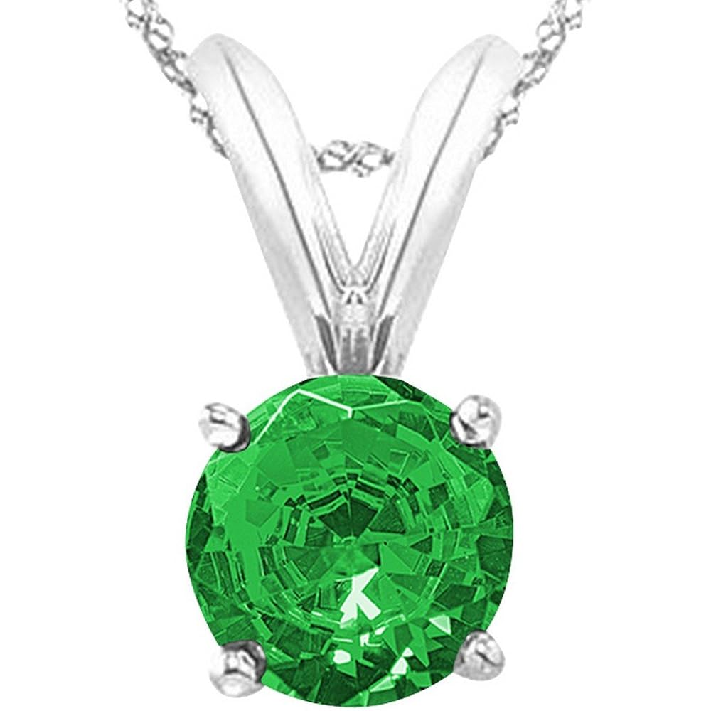 Houston Diamond District 0.5 to 2.5 Carat Round NATURAL Emerald 4 Prong Pendant Necklace (AAA Quality) W/ 16" Silver Chain