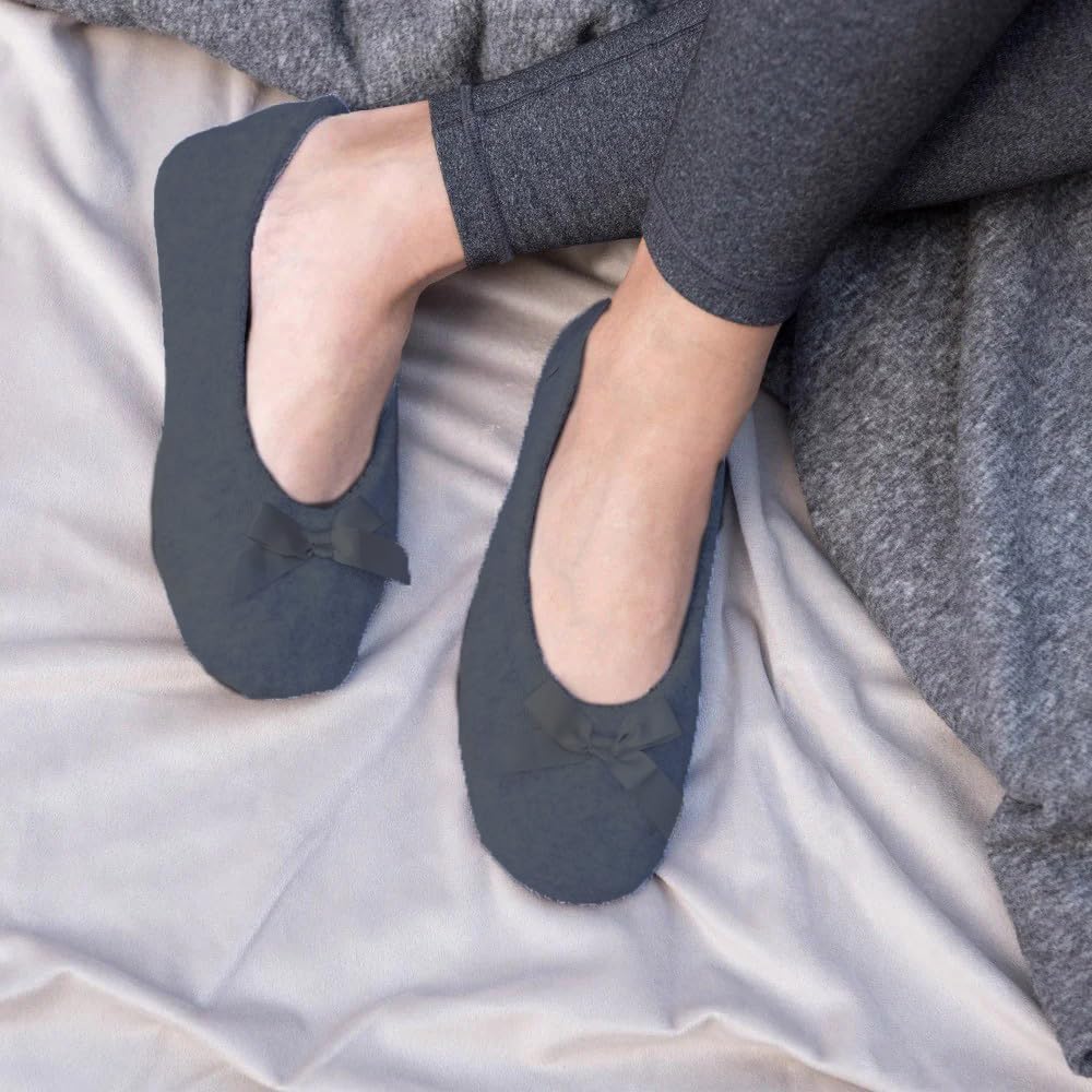 Isotoner Women'S 2 Pack Mictroterry Ballerina Slipper With A Satin Bow