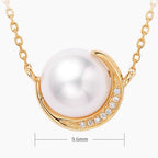 Pearl Necklace Yellow Gold 9K/14K/18K for Women, Elegant Moon Collier Necklace Real Gold with 7.5-8mm Saltwater Pearl and Diamonds