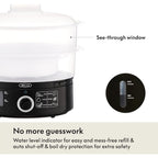 BELLA Two Tier Food Steamer with Stackable Baskets & Removable Base for Fast Simultaneous Cooking - Auto Shutoff & Boil Dry Protection, 7.4 QT, Black