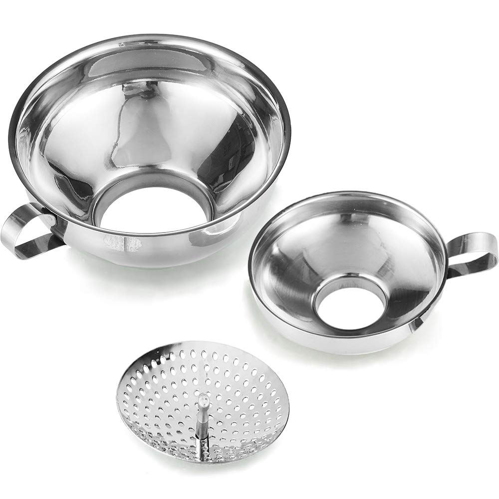 Delove Canning Funnel With Strainer For Wide And Regular Mason Jars - Wide-Mouth Funnels For Kitchen Use - Canning Supplies Kit - Stainless Steel - 3 Pack (Small And Large)