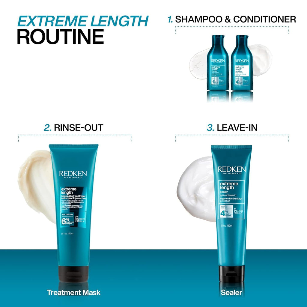 Redken Extreme Length Biotin Shampoo For Longer Hair – Promotes Healthy Hair Growth, Strengthens Damaged Hair, Prevents Hair Breakage, Infused With Biotin