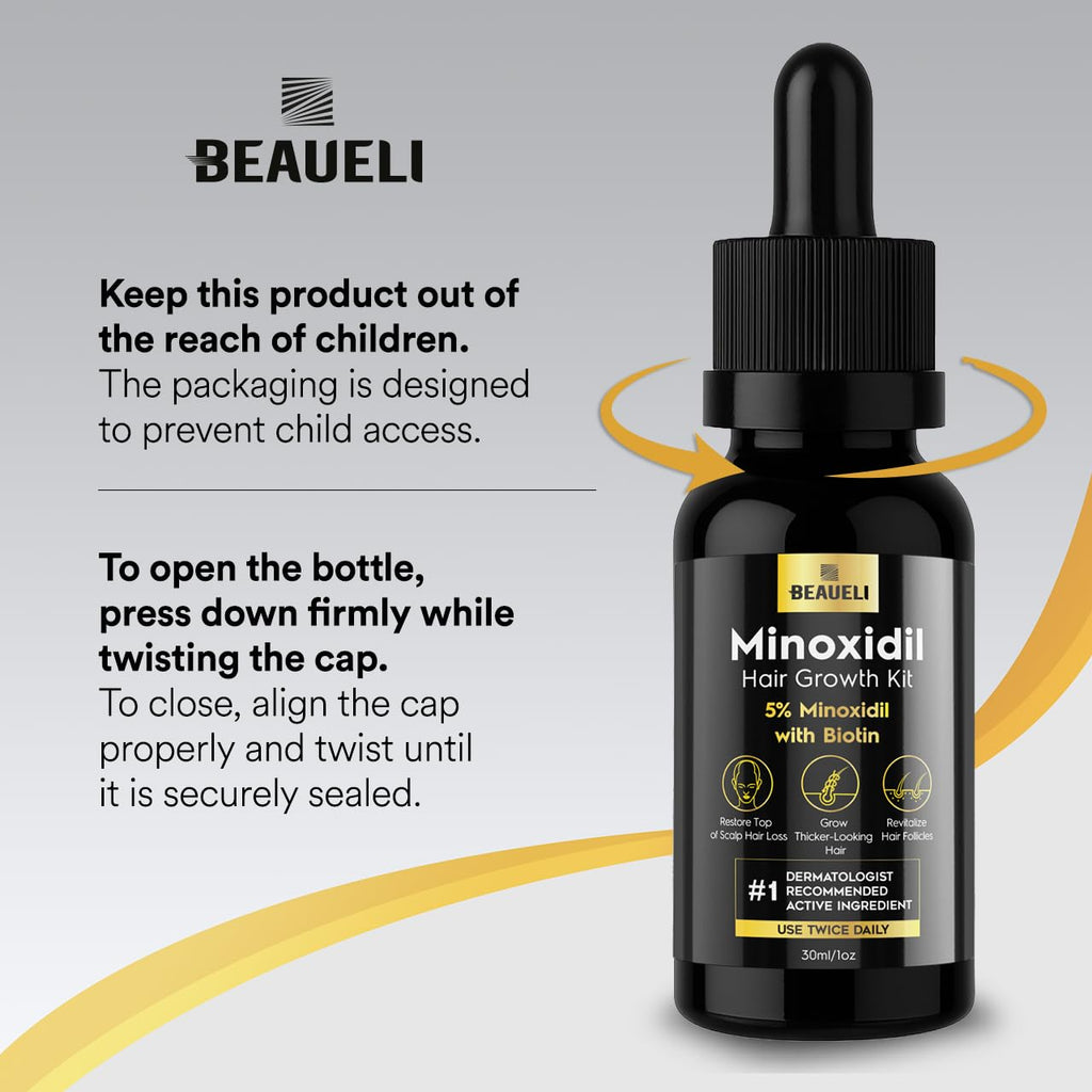 Beaueli Minoxidil Beard Growth Kit For Men And Women, Hair Loss And Hair Regrowth Treatments, Minoxidil 5%, Black