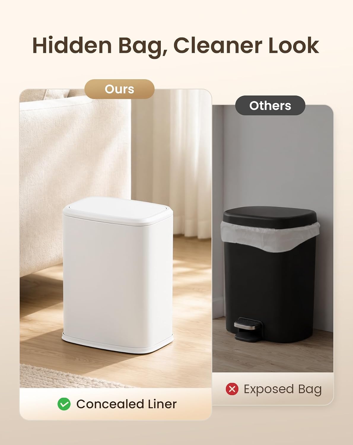 Cesun 2.1 Gallon Bathroom Trash Can With Swing-Top Lid, Small Stainless Steel Garbage Can With Removable Inner Bucket, Slim Waste Basket For Home, Office, Toilet, Bedroom, Living Room (White)