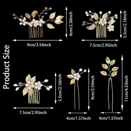 7 Pcs Gold Leaf Bridal Hair Pin Clip Crystal and Pearl Vintage Headpieces Wedding Hair Jewelry for Brides Bridesmaids and Flower Girls(Gold Leaf)