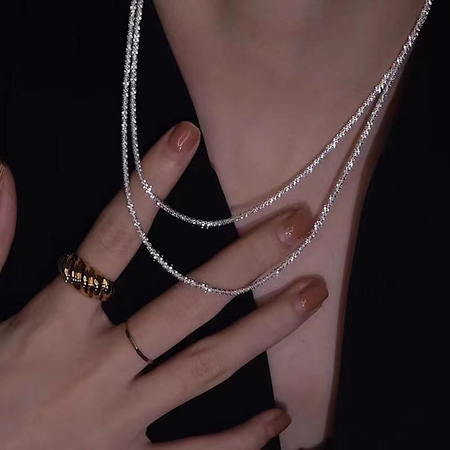 Herringbone Choker Necklace Set Double Layer Snake Chain Herringbone Chain Necklace Layering Necklace Set Cuban Chain Necklace for Women