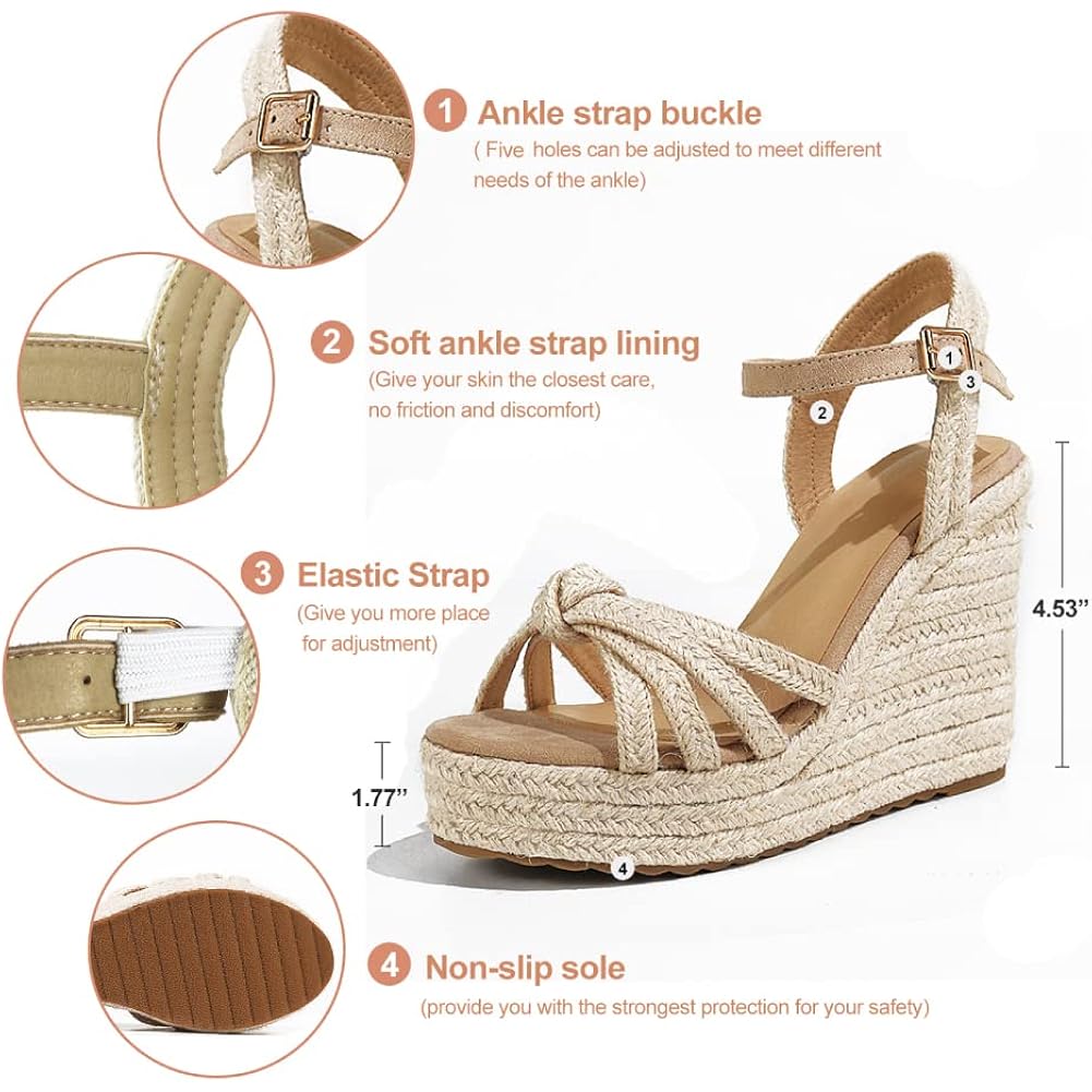 Mikarka Sandals For Women 2026: Comfortable Wedge Platform Sandals Women - Braided Espadrilles For Women Ankle Strap Open Toe Wedges Heels Beach Sandals Summer Shoes