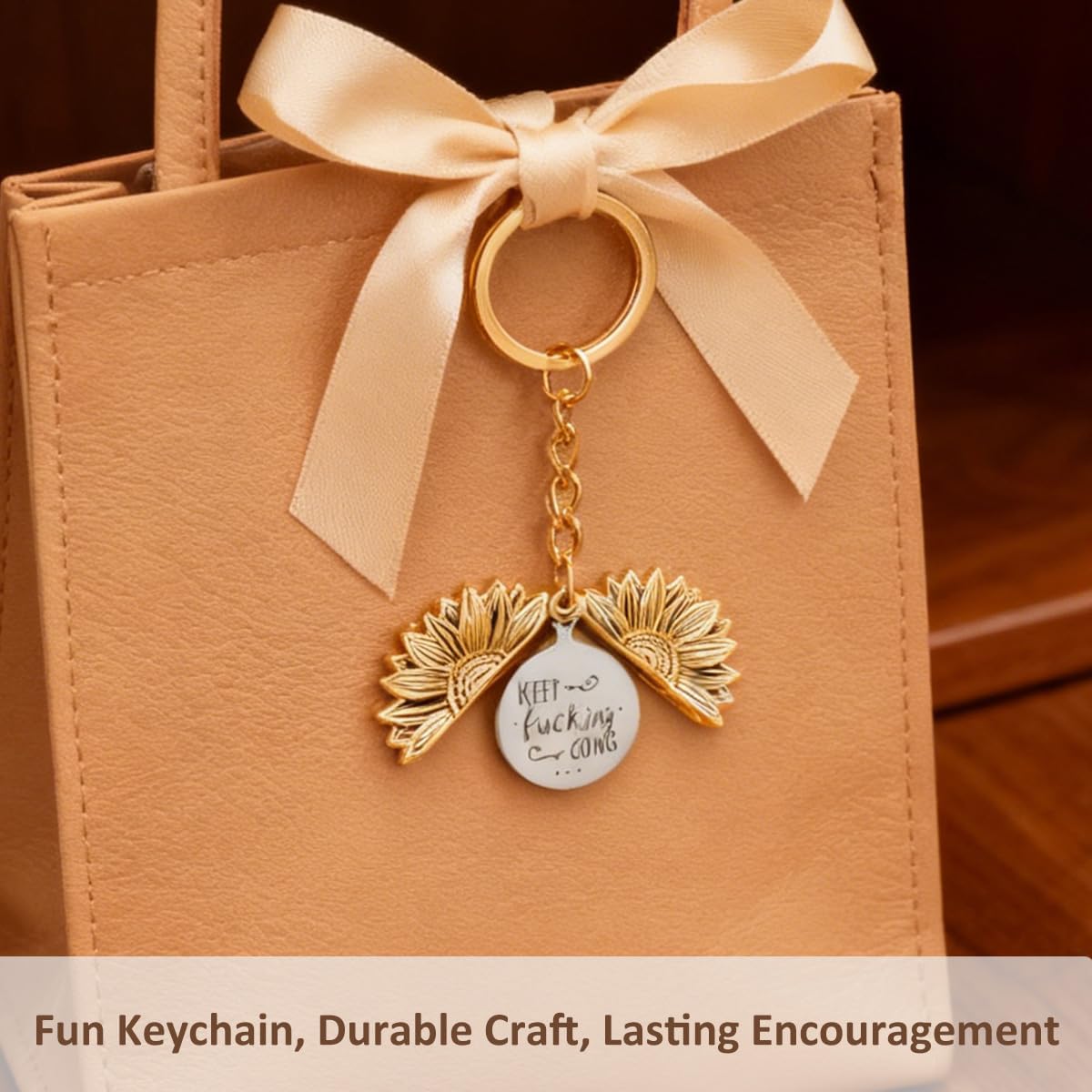 Inspirational Keep Going Sunflower Keychain, Encouragement Motivational Gift for Women Men Friends Family Coworkers