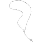Miabella Italian 925 Sterling Silver or 18K Gold Plated Rosary Bead Cross Y Necklace Chain for Women