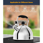 Tea Kettle, 2 Quart Stainless Steel Whistling Tea Kettle, Stovetop Whistling Teakettle Tea Pots for Stove Top with Ergonomic Folding Handle, Small Teapot, Water boiler for Tea, Coffee (Silver)