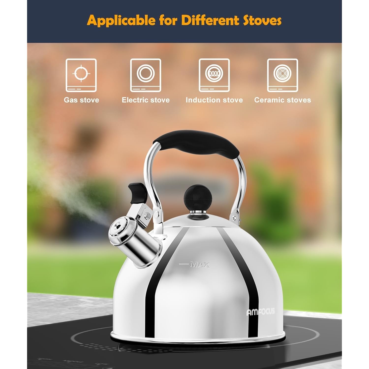 Tea Kettle, 2 Quart Stainless Steel Whistling Tea Kettle, Stovetop Whistling Teakettle Tea Pots for Stove Top with Ergonomic Folding Handle, Small Teapot, Water boiler for Tea, Coffee (Silver)