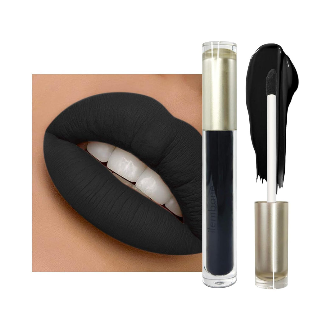 Black Matte Liquid Lipstick - Pure Black, Up to 16H Wear, Smudge Proof Transfer-Proof & Waterproof, High Pigment Lip Color for Goth, Cosplay, Halloween, 0.17 Fl Oz (Mystical Moment)