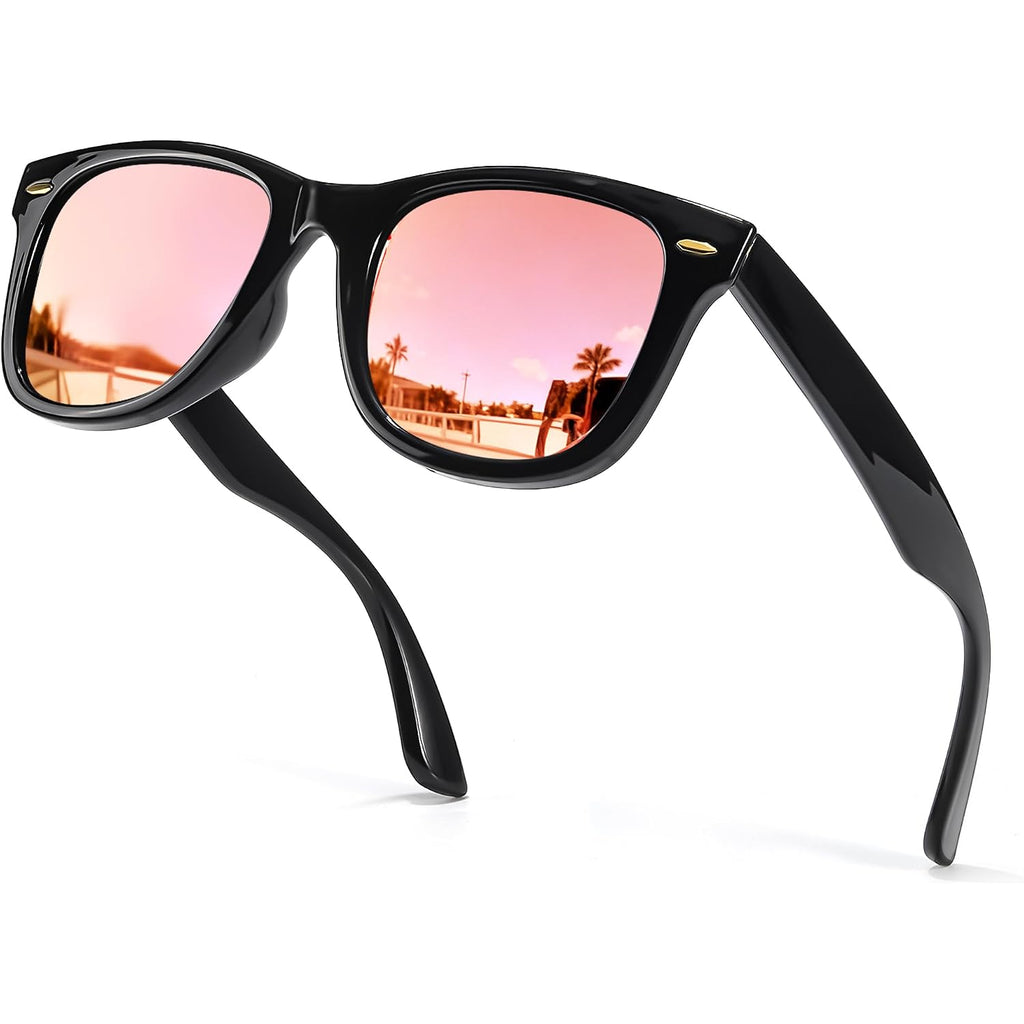 Myiaur Classic Sunglasses for Women Polarized Driving Anti-Glare UV Protection A5 Black Frame/Pink Mirrored Polarized Lens