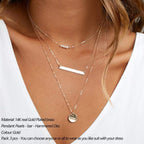 Turandoss Dainty Layered Choker Necklace, Handmade Y Pendant Necklace Multilayer Bar Disc Necklace Adjustable Layering Choker Necklaces for Women
