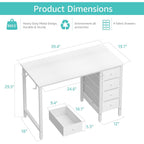 Lufeiya Small White Desk With Drawers For Bedroom, 40 Inch Kids Girls Study Desks, Reversible Computer Writing Nail Table With Fabric Drawer For Small Spaces Home Office Manicure