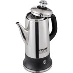 Vevor 12-Cup Electric Percolator Coffee Pot, 304 Stainless Steel Body Coffee Percolator With Keep Warm Function & Heat-Resistant Handle, Classic Coffee Maker, Quick Brew & Easy-Pour Spout, Silver