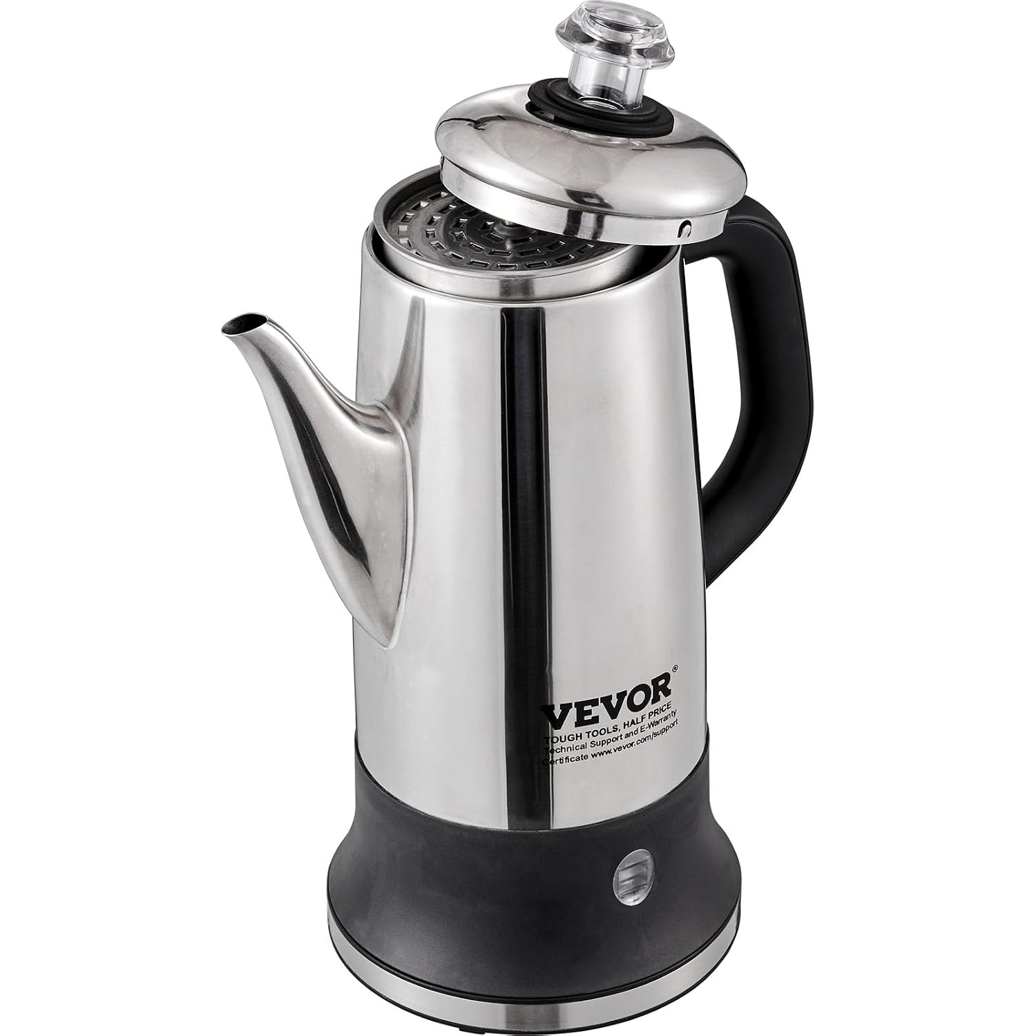 Vevor 12-Cup Electric Percolator Coffee Pot, 304 Stainless Steel Body Coffee Percolator With Keep Warm Function & Heat-Resistant Handle, Classic Coffee Maker, Quick Brew & Easy-Pour Spout, Silver