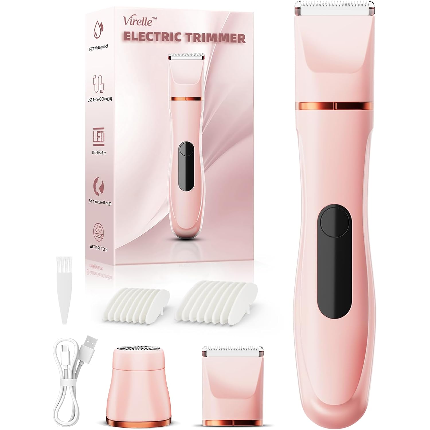 Hair Removal Epilators Bikini Trimmer for Women, Painless Waterproof Electric Foil Shaver Razors for Facial Leg Body Armpit,Cordless Ceramic Blade with USB Charging Dock,Travel Size,Pink