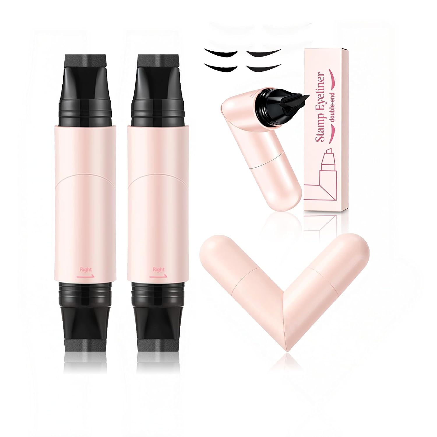 2 Pcs Dual-Ended Eyeliner Stamp, Easy To Apply Cat Eye Stamp With L/R Markings, Waterproof & Smudge-Resistant, Beginner-Friendly Winged Eyeliner (Black)