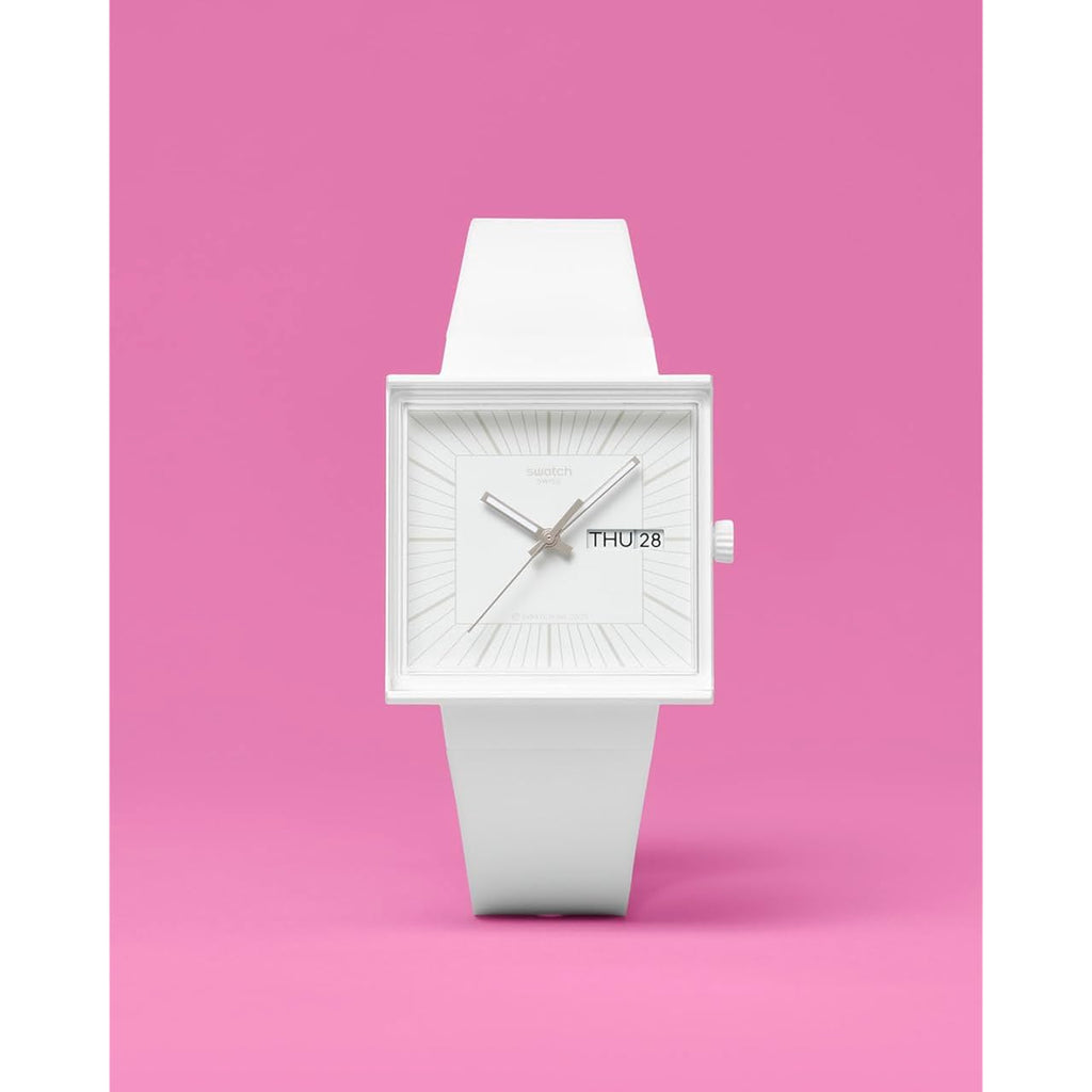 Swatch Square Bioceramic Unisex Watch Casual Bioceramic White Quartz Waterproof What If…Allwhite?