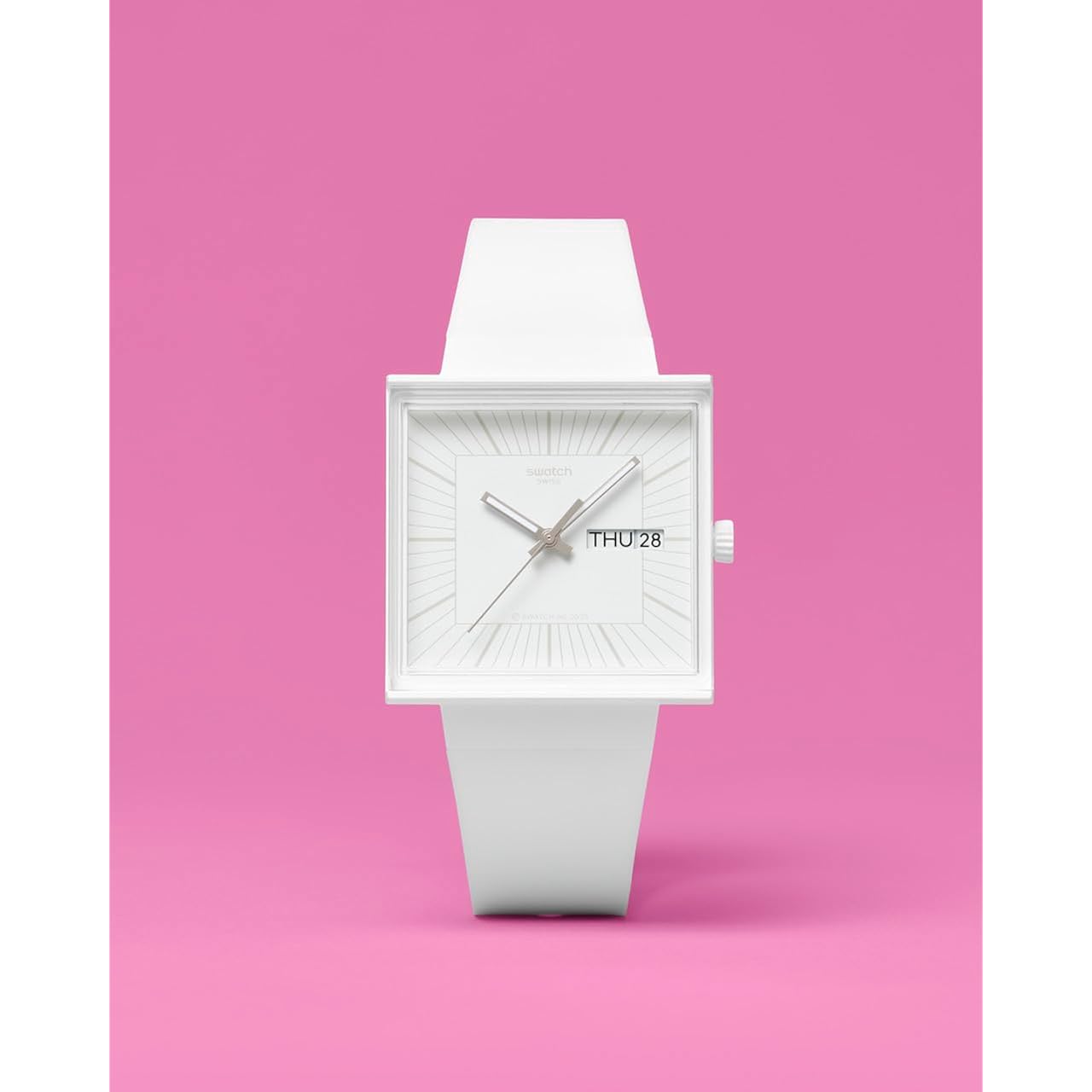 Swatch Square Bioceramic Unisex Watch Casual Bioceramic White Quartz Waterproof What If…Allwhite?