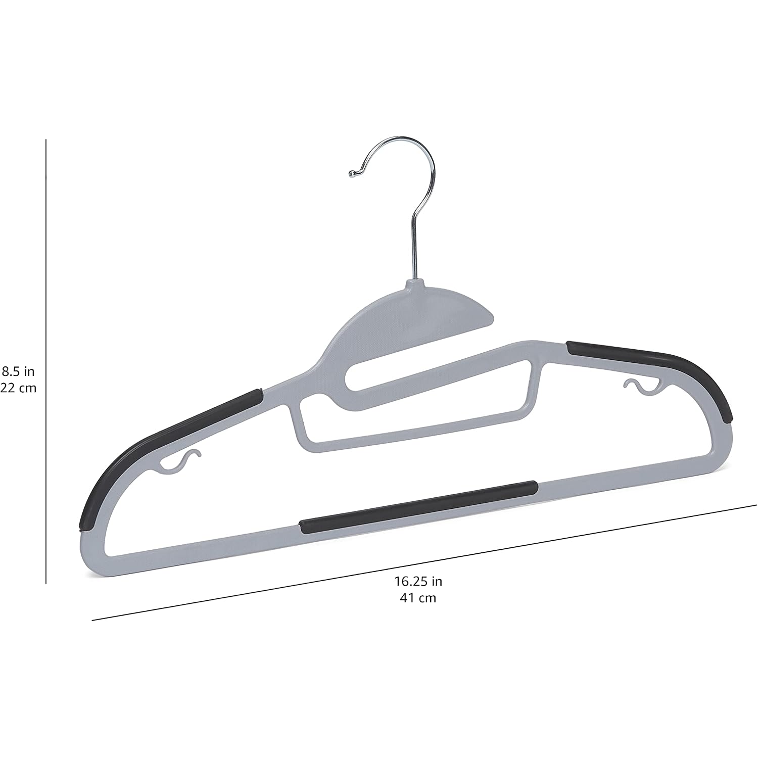 Amazon Basics Space Saving Non-Slip Rubber Coated Plastic Hangers With 360° Swivel Hook, Thin, Gray, Pack Of 50
