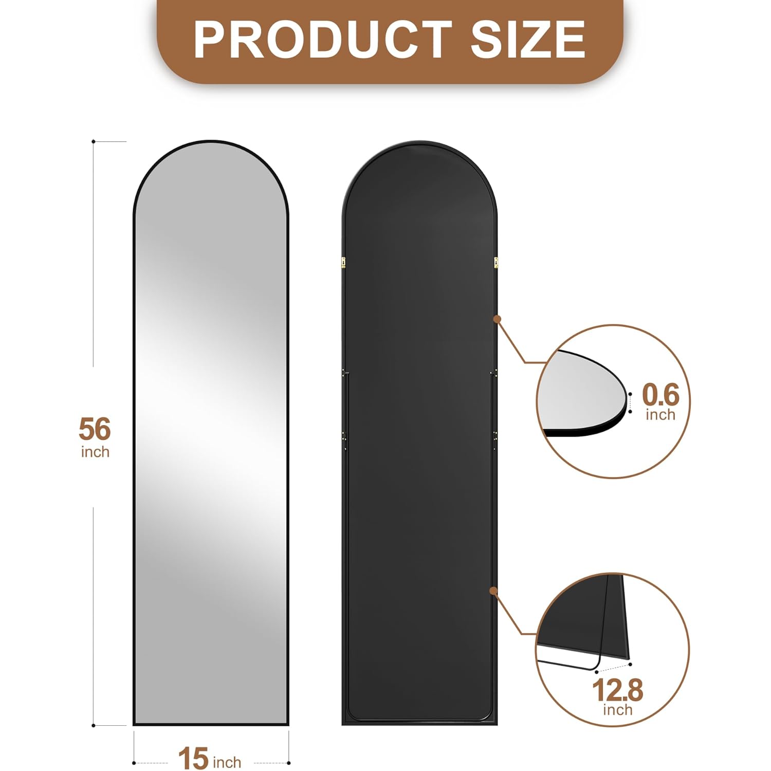 Delma Arched Mirror Full Length,Standing Mirror Full Body,Large Floor with Stand for Wall Entryway Door Bedroom Bathroom Living Room