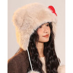 Pocadri Womens Winter Fluffy Faux Fur Trapper Hat Cute Cartoon Ear Beanie Cap Fleece Snow Hat with Earflap Festival Gifts
