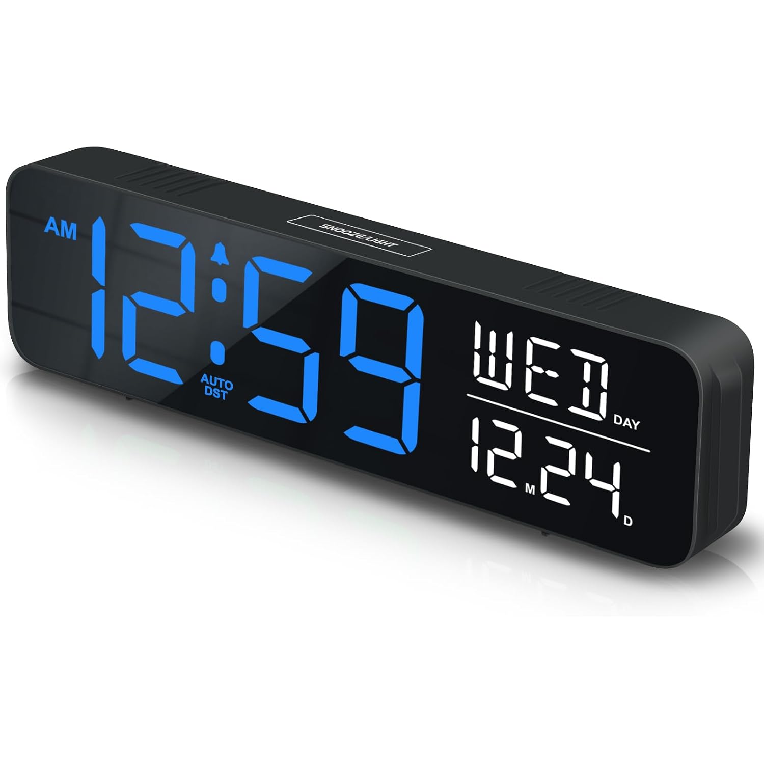 Peakeep Large Display Digital Alarm Clock For Bedroom With Date Day Of Week | Calendar Desk Table Clocks For Living Room Office, Dimmable Plug In Electric Clock Battery Backup, 5 Volumes, Loud, Auto Dst