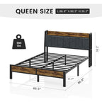 Liians Queen Size Bed Frame With Wood Headboard, Metal Platform Bed With Usb Charging Station And Smart Led Lights, No Box Spring Needed, Easy Assembly