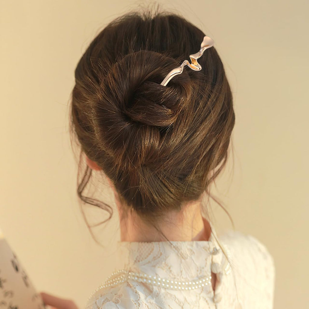 2Pcs Chinese Hair Sticks: Gold Hair Chopsticks - Geometric Metal Pins For Women Bun Maker Chignon Maker Accessories