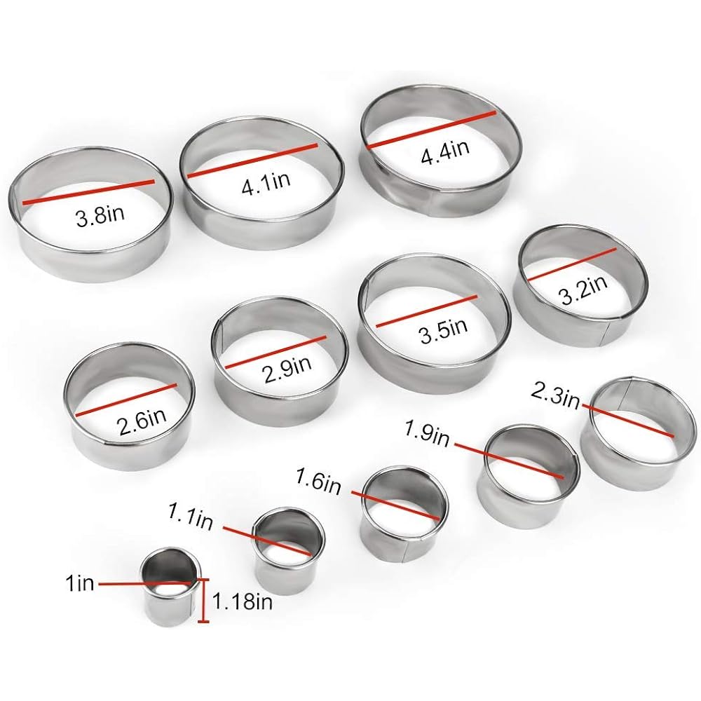 12 Pieces Round Cookie Biscuit Cutter Set,Graduated Circle Pastry Cutters,18/8 Stainless Steel Cookie Cutters And Donut Cutter Ring Molds