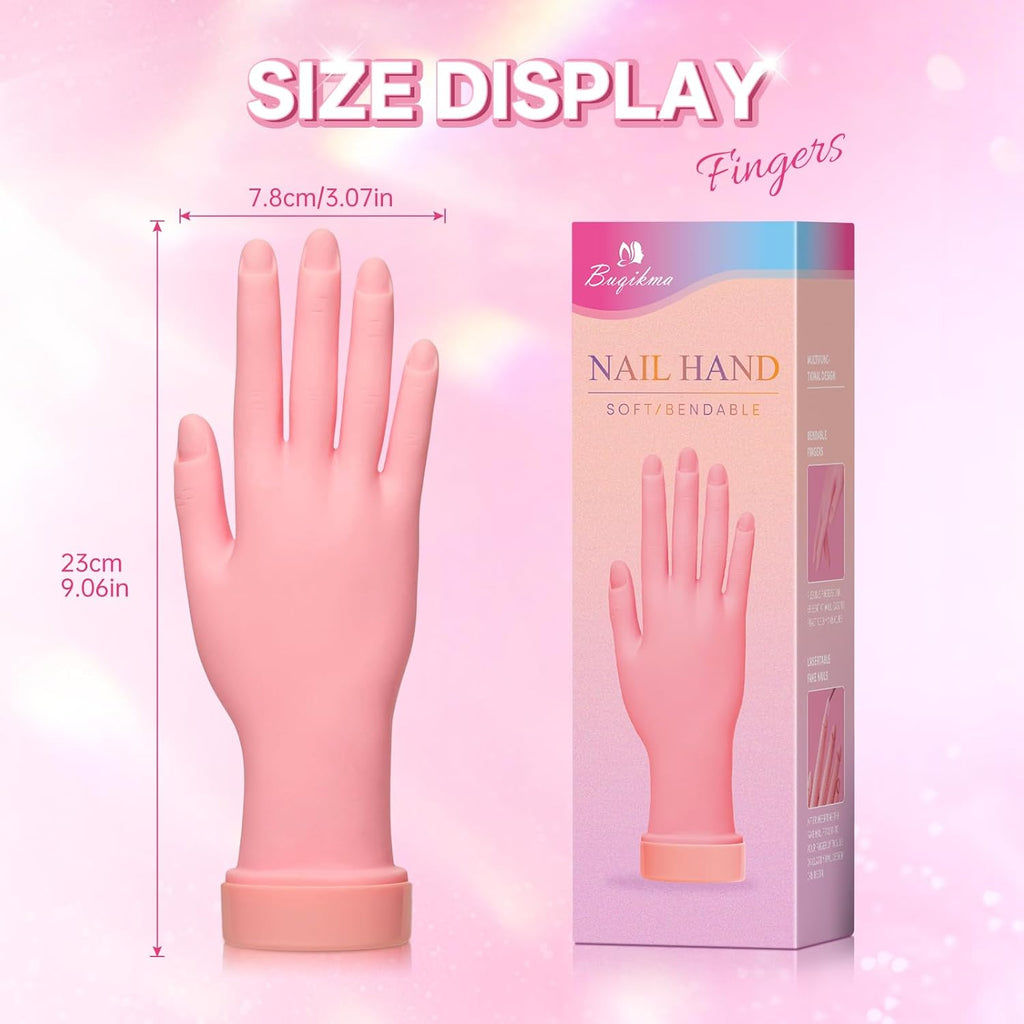 Buqikma Nail Practice Hand for Acrylic Nails, Mannequin Hand for Nails Practice, Flexible Bendable Fake Hand Manicure Nail Practice Hand 1Pcs