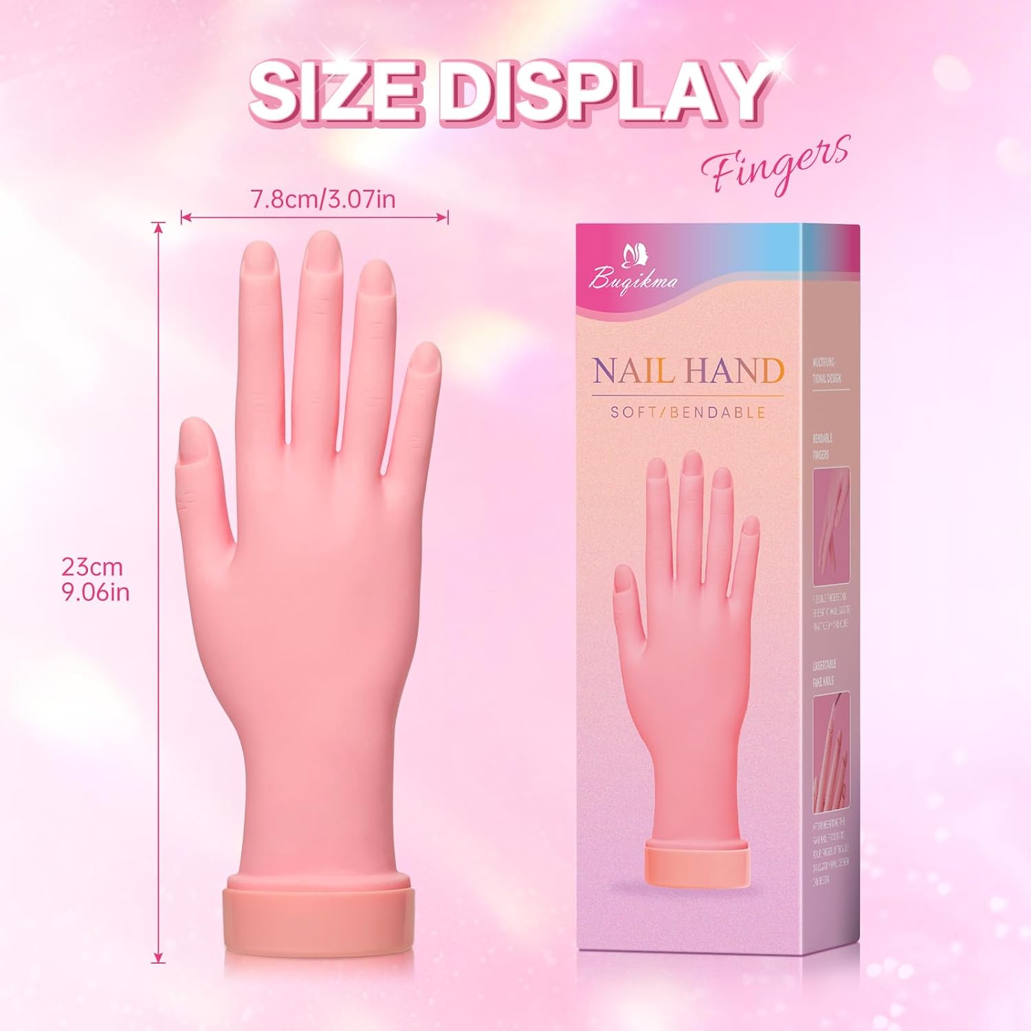 Buqikma Nail Practice Hand for Acrylic Nails, Mannequin Hand for Nails Practice, Flexible Bendable Fake Hand Manicure Nail Practice Hand 1Pcs