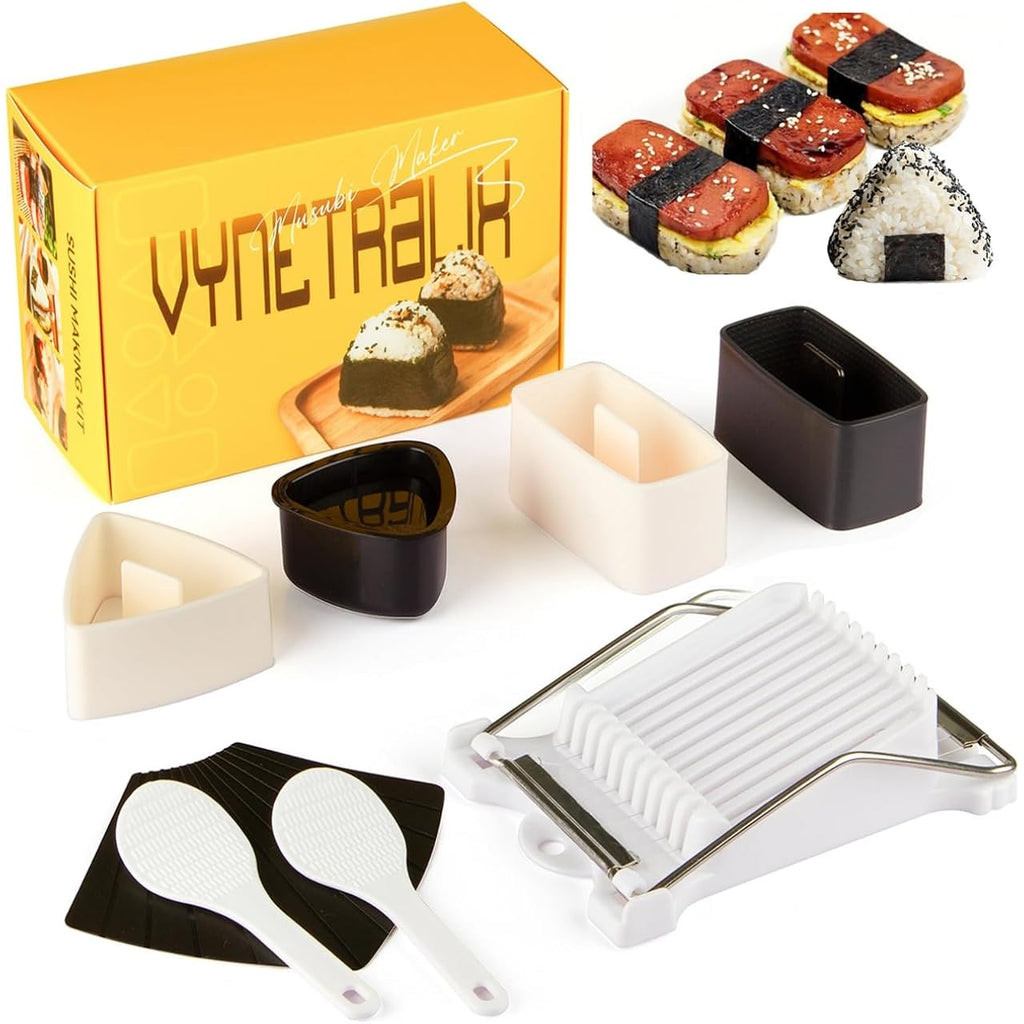 Musubi Press Mold Kit, Includes 2 Musubi Makers, 2 Onigiri Molds, 2 Rice Paddles, Temaki Roller & Luncheon Meat Slicer – Easy to Clean, Dishwasher Safe
