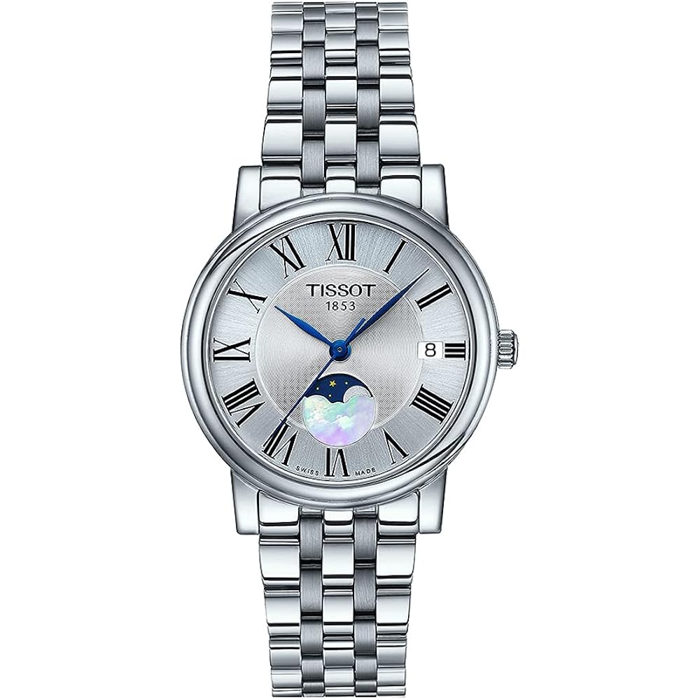 Tissot Womens Tissot Carson Premium Lady Moonphase Swiss Quartz Watch, Grey, Stainless Steel, 16 (T1222231103300)