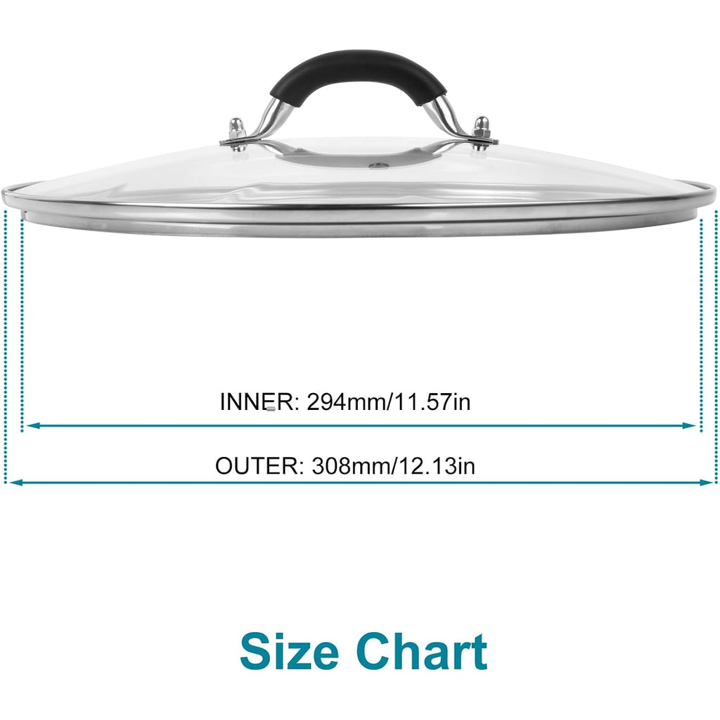 12 Inch Pan Lid - Glass Lid with Stainless Steel Handle for Frying Pan and Pots (12" Lid)