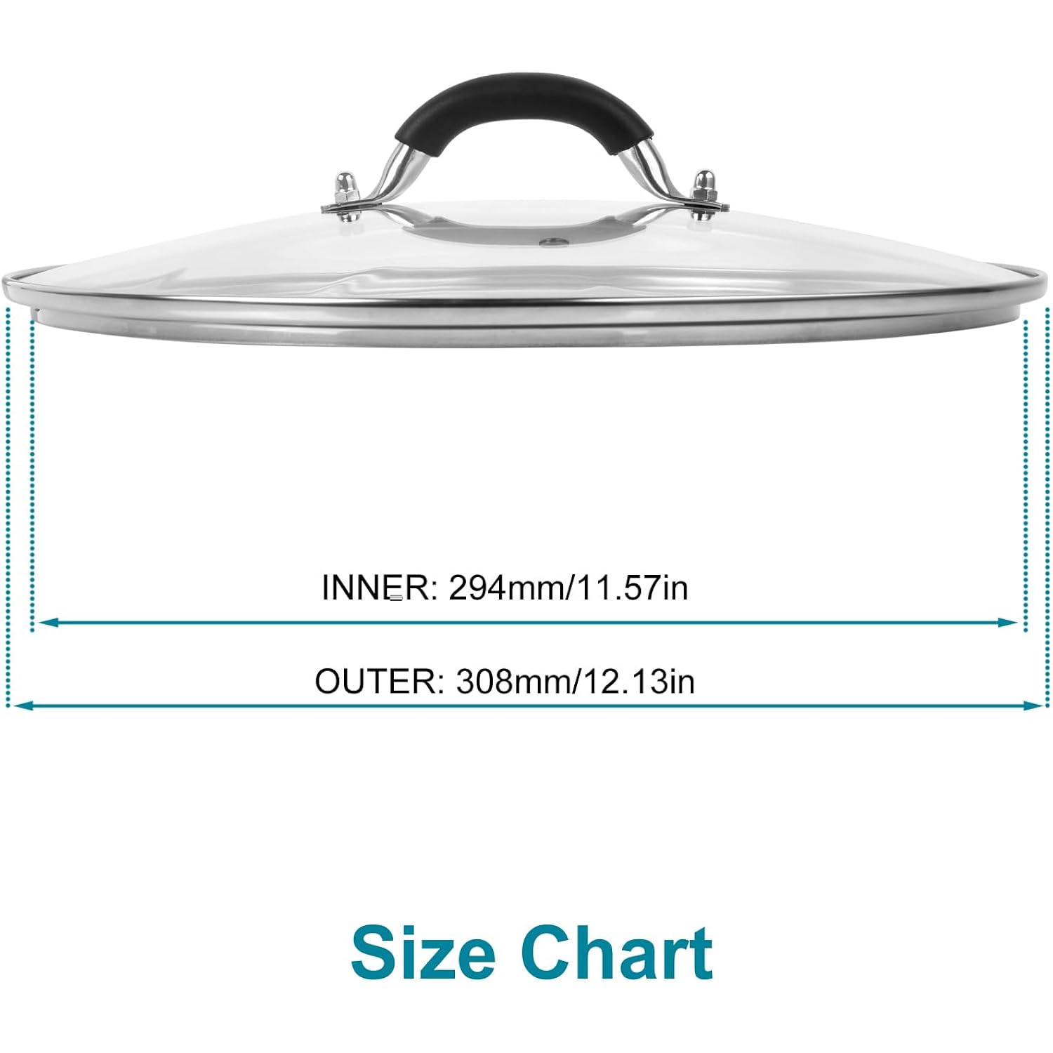 12 Inch Pan Lid - Glass Lid with Stainless Steel Handle for Frying Pan and Pots (12" Lid)