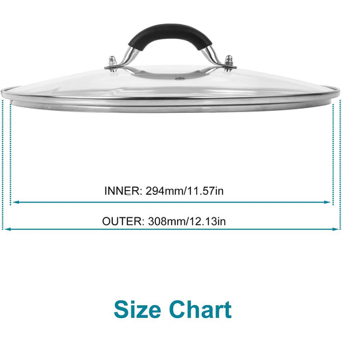 12 Inch Pan Lid - Glass Lid with Stainless Steel Handle for Frying Pan and Pots (12" Lid)