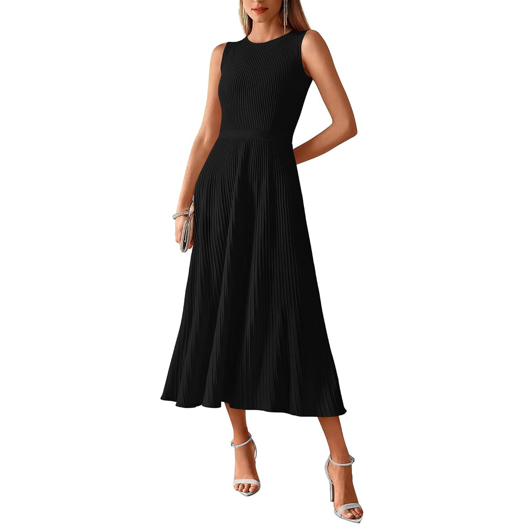 Btfbm Women Tank Midi Dress Summer Crewneck Sleeveless Pleated A Line Business Casual Formal Sweater Spring Dresses 2026