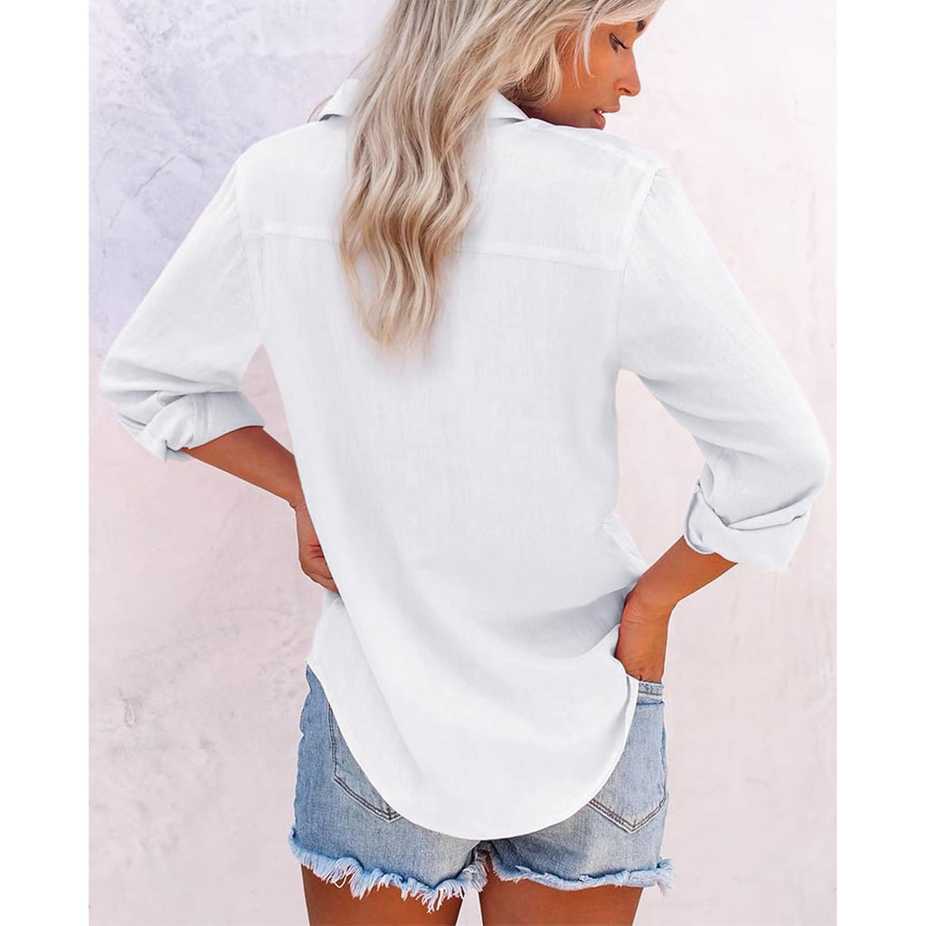 Womens Button Down Shirts Cotton Dress Shirts Oxford Shirts Long Sleeve Work Blouses Collared Tops Tunics With Pocket
