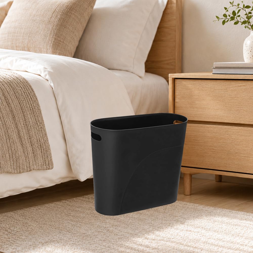 Royfacc Small Trash Can Plastic Bathroom Wastebasket 3.2 Gallon Slim Garbage Container Bin With Handle For Home Kitchen Bathroom Bedroom Office, 2 Pack (Black)